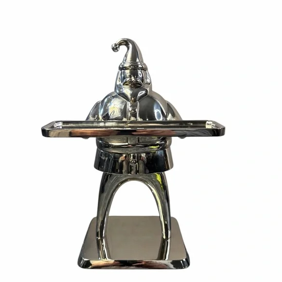 VINTAGE POTTERY BARN SILVER-PLATED SANTA CANDLE HOLDER DISH